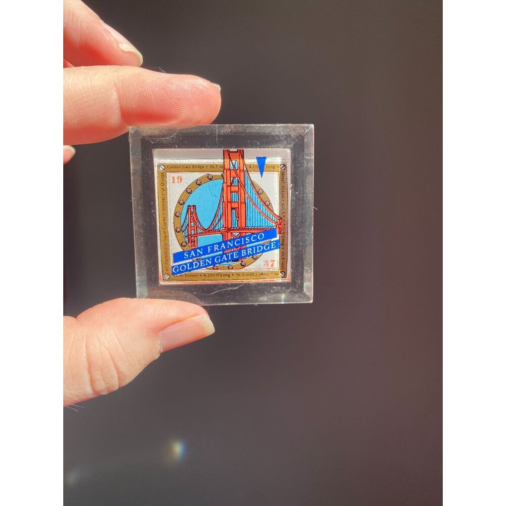 Vintage 1990s San Francisco Golden Gate Bridge Souvenir Magnet Encased In Clear